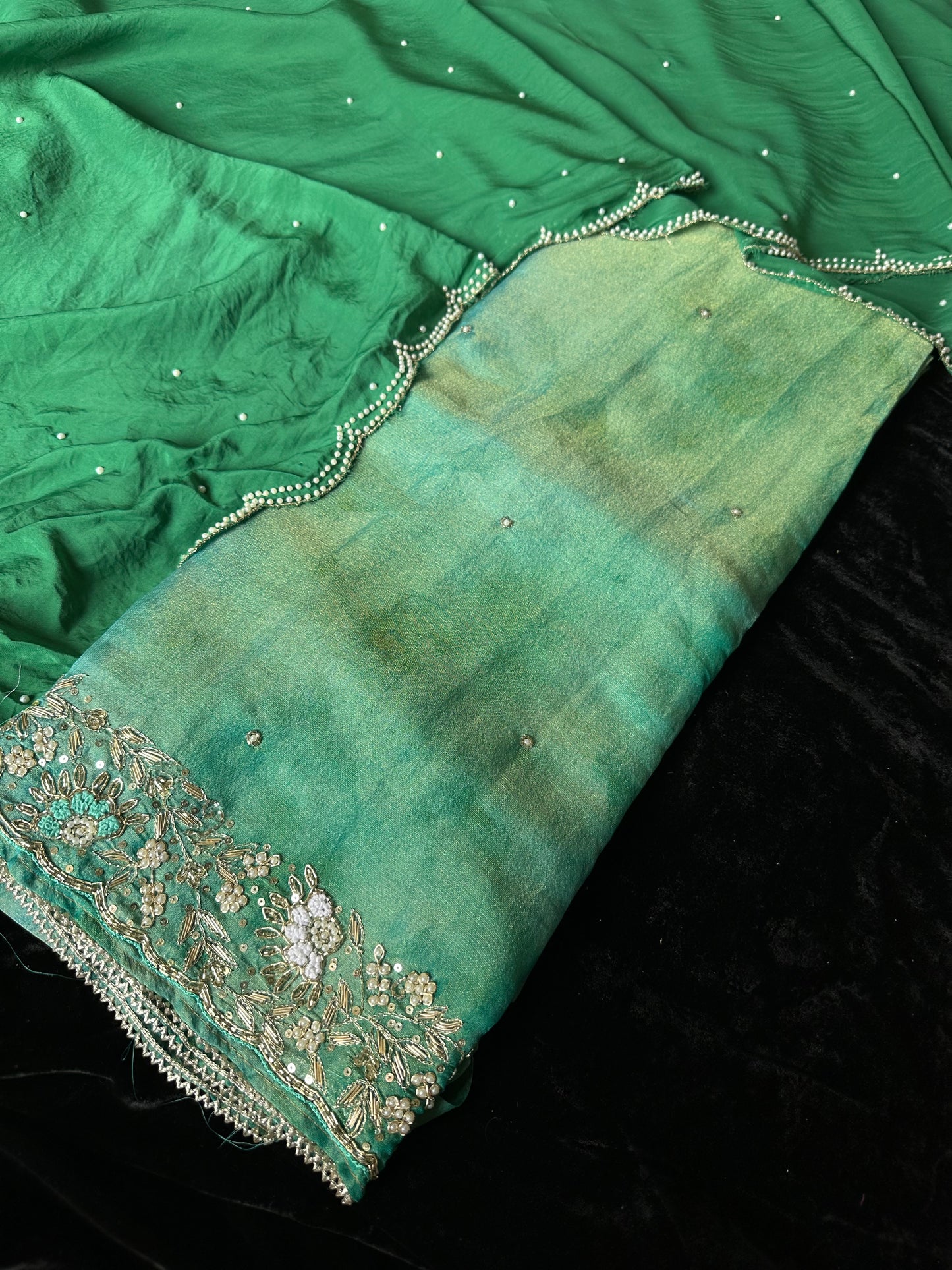 Butter-silk Marble effect Unstitched suit set