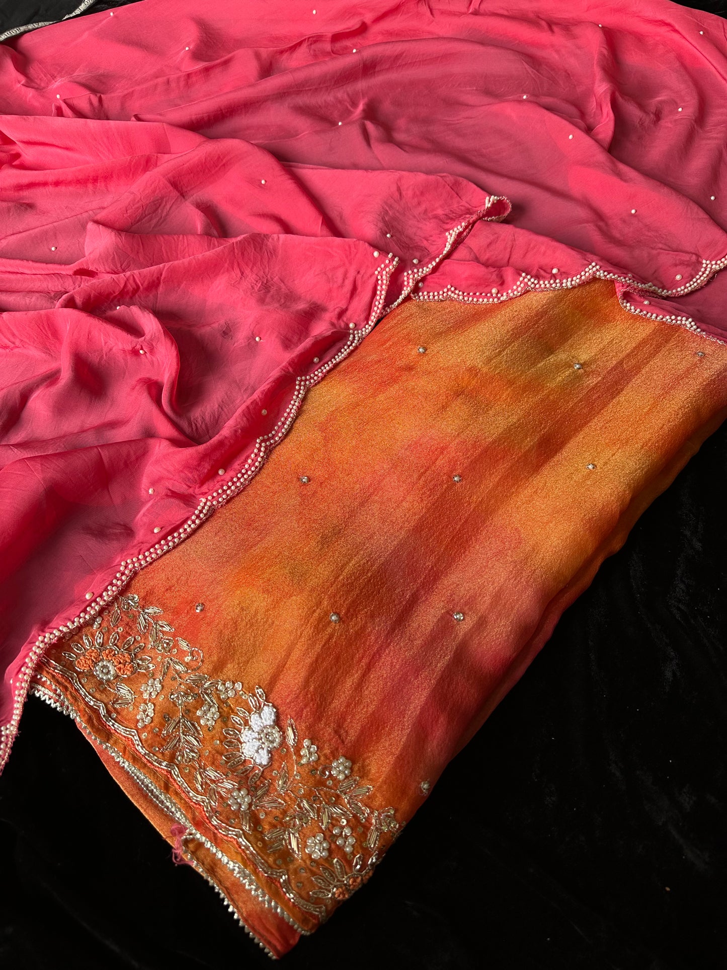 Butter-silk Marble effect Unstitched suit set