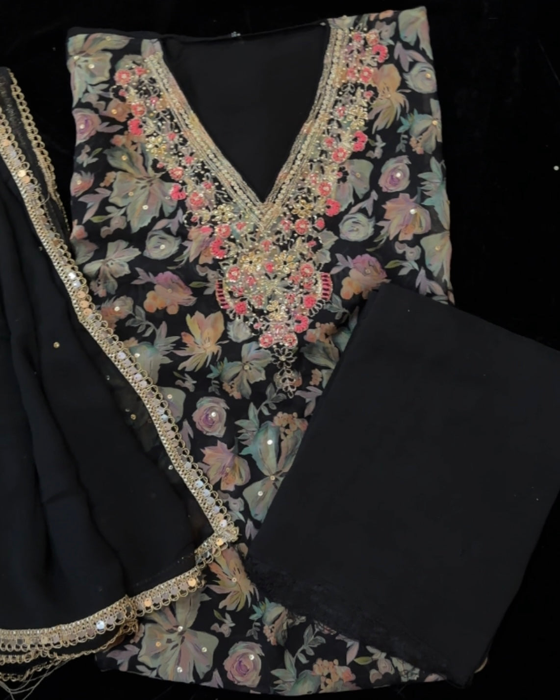 Floral Chiffon Embroidered suit set