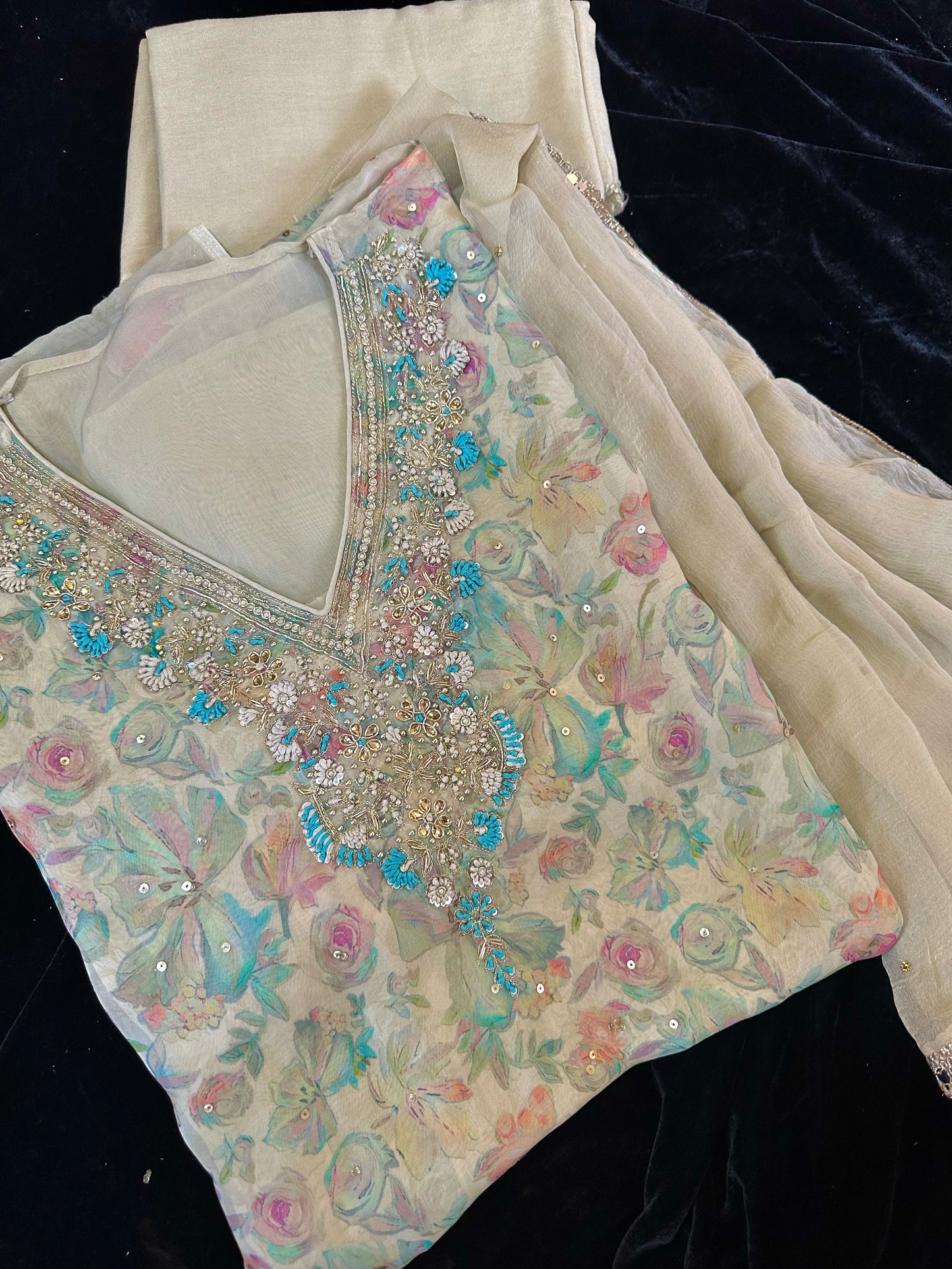 Floral Chiffon Embroidered suit set