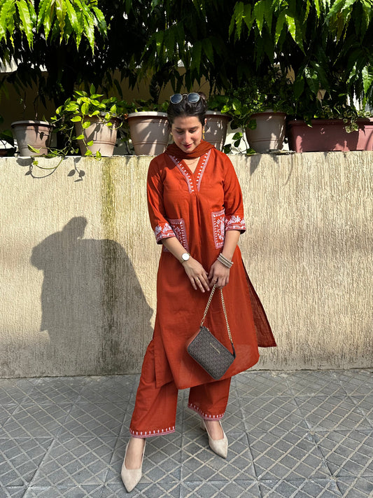 Rust cotton Suit set