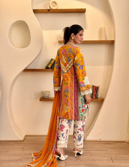Mustard Field Luxury Printed & Embroidered Set