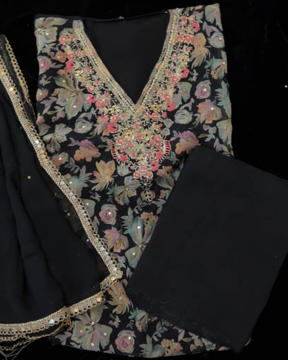 Floral Chiffon Embroidered suit set