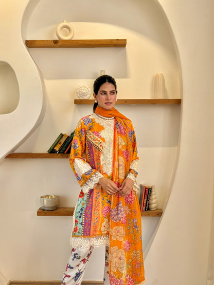 Mustard Field Luxury Printed & Embroidered Set