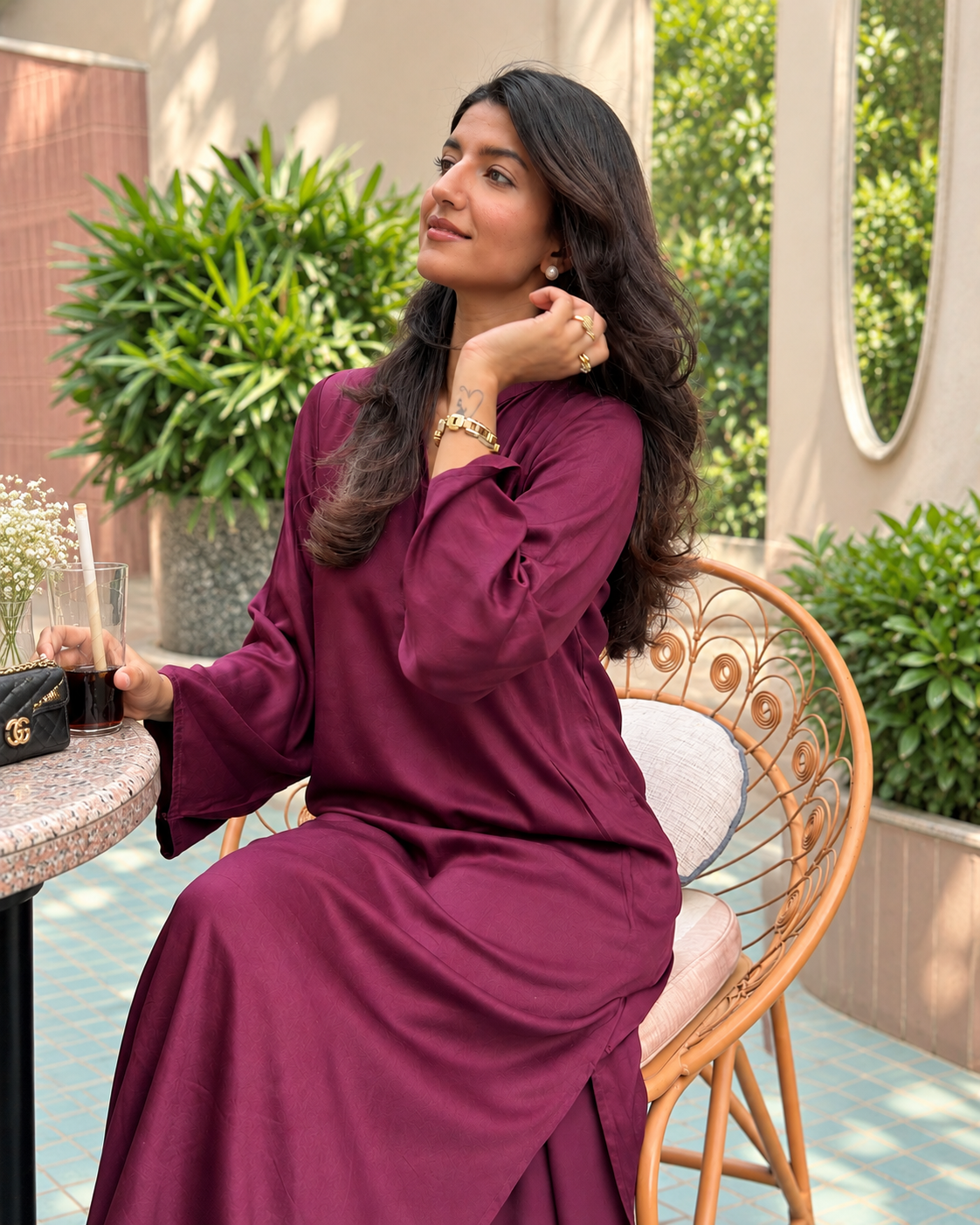 Wine Kaftan Set