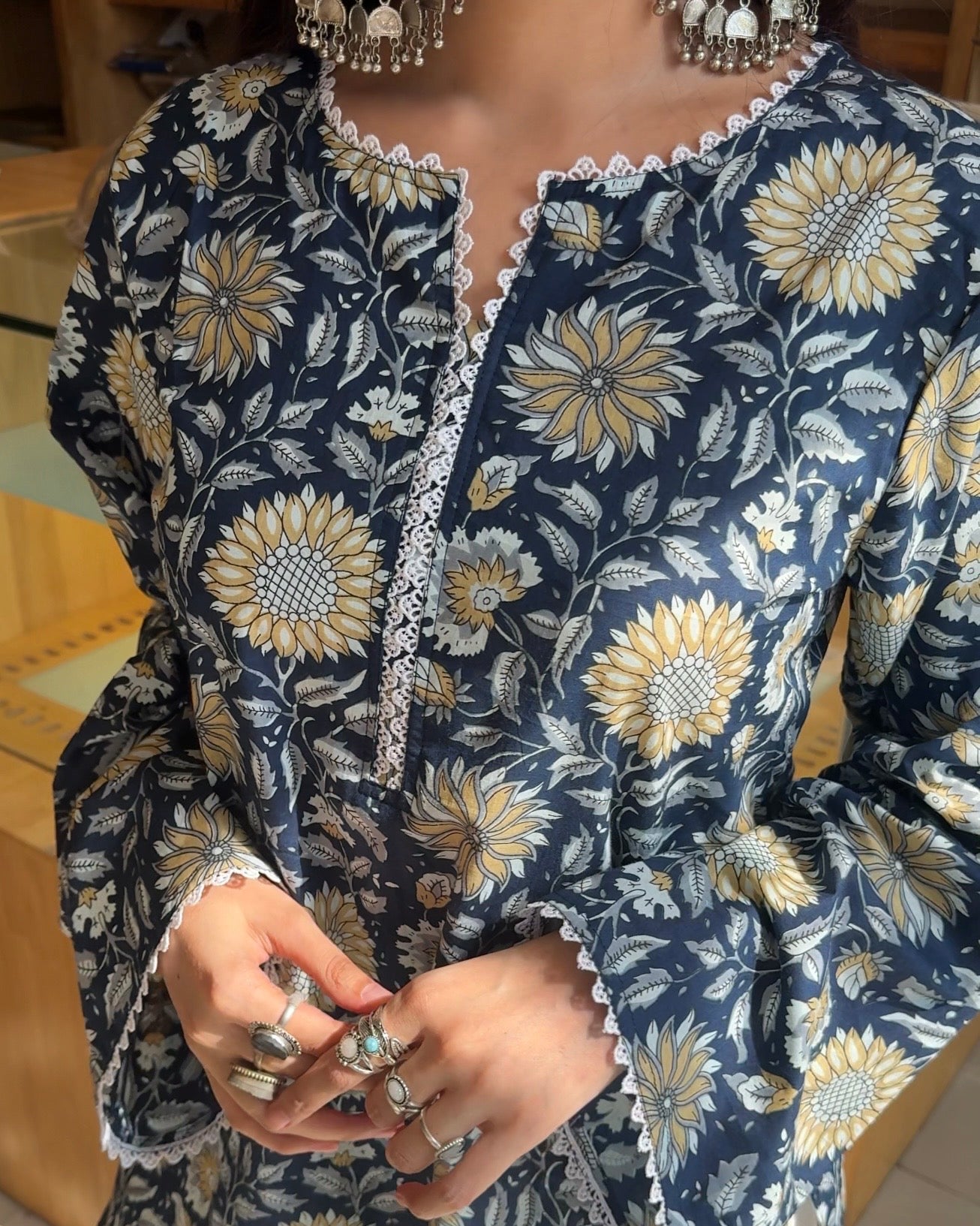 Deep Indigo floral Farshi Set