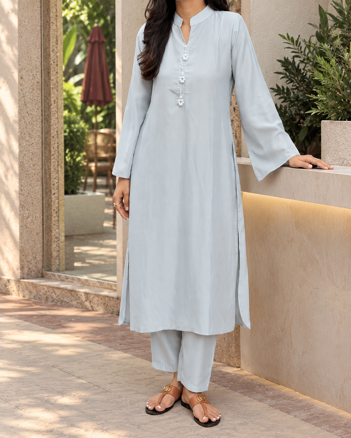Powder grey Kaftan set