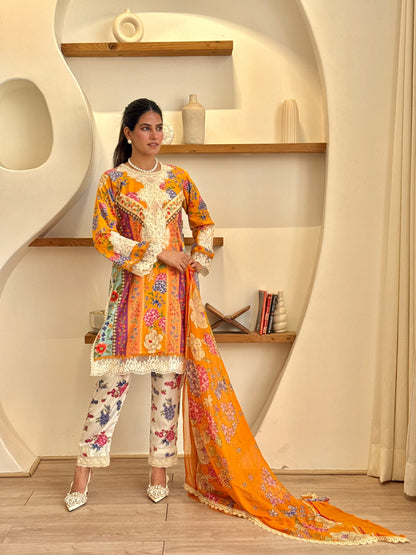 Mustard Field Luxury Printed & Embroidered Set