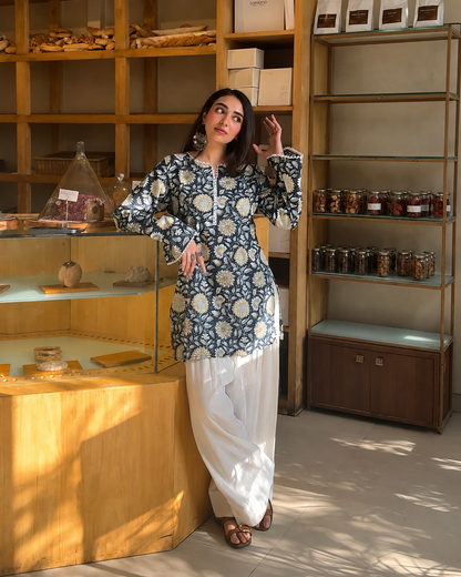 Deep Indigo floral Farshi Set
