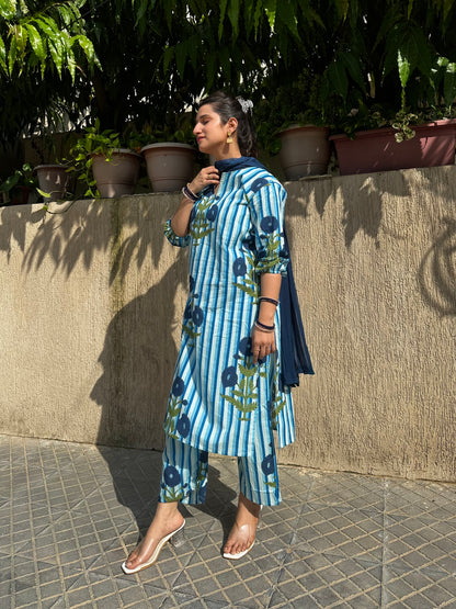 Blue Block print suit set