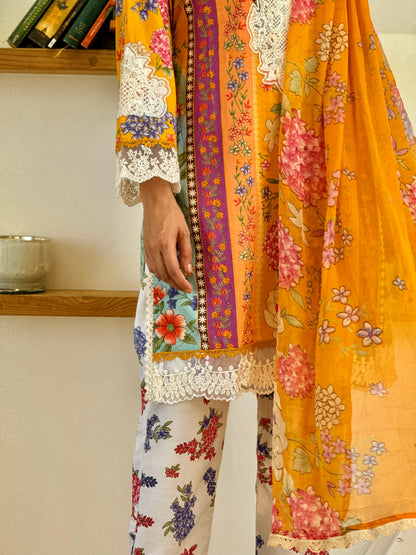 Mustard Field Luxury Printed & Embroidered Set