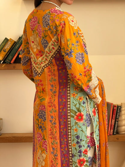 Mustard Field Luxury Printed & Embroidered Set