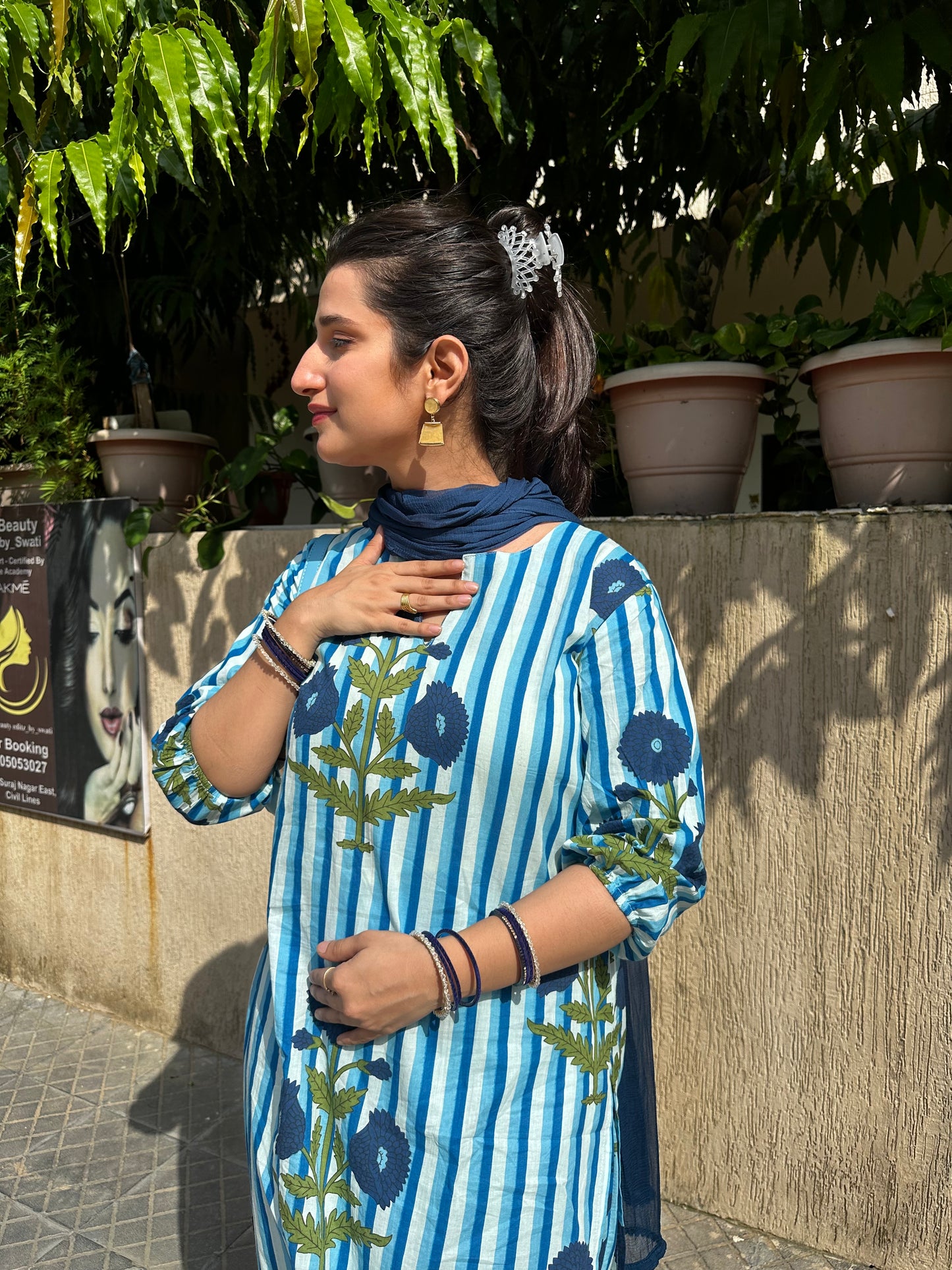 Blue Block print suit set