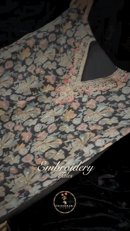 Floral Chiffon Embroidered suit set